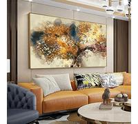 LELME Quadro su Tela Pittura su Tela Alberi Marroni strutturati Astratti con Foglie Gialle Pittura di Arte della Parete per la Decorazione Domestica 60 * 120 cm Senza Cornice
