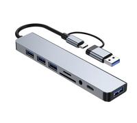 Leloco Adattatore USB C Hub 8 in 1 USB Hub 3.0 multiporta con lettore di schede TF/SD, porte audio da 3,5 mm, porte USB-A/C 3.0, compatibile con iPhone 16, serie MacBook Air/Pro, Galaxy, iPad, Windows