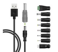 Leloco Cavo di alimentazione da USB a CC, 8 in 1, cavo di ricarica universale con 8 spine per router, rasoio, TV Box, hub Philips Hue (1 m, nero)