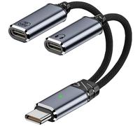 Leloco Splitter USB C 1 a 2, tipo C maschio a 2 cavi USB C, adattatore per cuffie a Y e adattatore di ricarica rapida da 100 W, per iPhone 16/Pro/Max, Samsung S24/S23, ecc. grigio