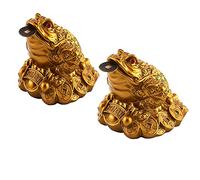 Lelukee Denaro rana 2 pezzi Golden Money Frog con Feng Shui Coin, Mini Feng Shui Chan Chu Simbolo di ricchezza fortunata, Golden Money Frog Coin in bocca Regalo Feng Shui Ornamenti Decorazione Casa