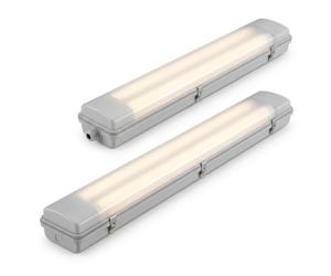 Lemag Plafoniera Stagna LED IP65 126cm con 2 Tubi T8 4000K Inclusi, Set 2 Pezzi - Lampada Soffitto Impermeabile per Garage, Cantina, Magazzino - Monti e Accendi