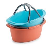 Lemag Set 2 Bacinelle Ovali 25 Litri 60x40x25 cm - Vasca in Plastica per Alimenti con Manici, per Bucato a Mano, Lavaggio Frutta e Verdura, Conserve, Campeggio e Casa - Made in Italy