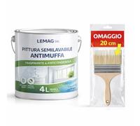 Lemag srl Pittura Semilavabile Antimuffa 4L Bianca per Interni Traspirante Anticondensa con Pennellessa 20 cm Omaggio Ideale per Pareti Cucina Bagno