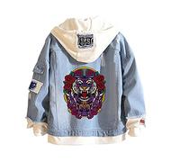 Lemany Felpa con Cappuccio in Denim Tigre Jean False Due Pezzi Giacca in Denim Cappotti Felpe con Cappuccio abbottonate per Adolescenti Adulti