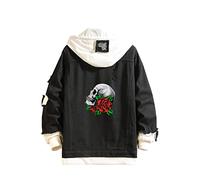 Lemany Giacca Unisex in Denim con Teschio Giacca con Cappuccio in Denim con Teschio Y2K Giacca abbottonata Giacca Trucker Jean Cappotto per Donna Uomo