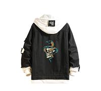 Lemany Giacca Unisex in Denim con Teschio Giacca con Cappuccio in Denim con Teschio Y2K Giacca abbottonata Giacca Trucker Jean Cappotto per Donna Uomo