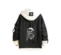 Lemany Giacca Unisex in Denim con Teschio Giacca con Cappuccio in Denim con Teschio Y2K Giacca abbottonata Giacca Trucker Jean Cappotto per Donna Uomo
