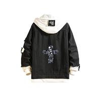 Lemany Unisex Denim Giacca con Cappuccio - Teschio Y2K Trucker Jean Cappotto per Donna Uomo