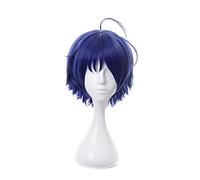 LeMarnia Anime Cosplay parrucca Halloween parrucca a tema festa parrucca blu scuro breve parrucca ricci invertiti
