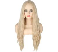 LeMarnia Beige giallo donne ondulate lunghe ricci resistenti al calore parrucca sintetica parrucca Halloween vita quotidiana festa costume parrucca