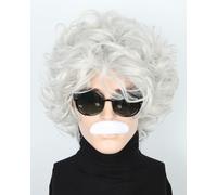 LeMarnia Parrucca Mad Scientist Vecchio Uomo Parrucca Costume Halloween Parrucca Argento Grigio e Barba Set