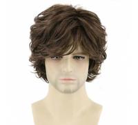 LeMarnia Parrucca sintetica da uomo, castano chiaro, corta, riccia, scalata, per Halloween, cosplay