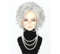 LeMarnia Parrucca vecchia donna grigio argento set nonna parrucca costume Halloween parrucca