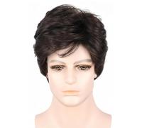 LeMarnia Parrucche anni '70 da uomo castano scuro corto ricci bouffant parrucca per Halloween costume festa parrucca