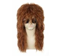 LeMarnia Parrucche degli anni '80 per uomo marrone ondulato lungo Vokuhila parrucca per hard metal rock discoteca Halloween costume party parrucca