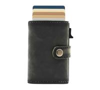 Lemasi Portafoglio sottile in vera pelle bufalo Hunter - Scatola per 6 carte, meccanismo scorrevole, scomparto per carte di credito, scomparto per ID e portamonete - Portafoglio di sicurezza RFID