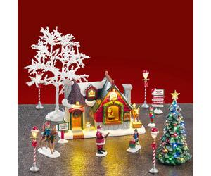 Lemax Santa's Snack Shack Set con Elfi e Renne Volanti