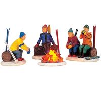 Lemax set of 4 skiers camp fire 04468 villaggio di natale