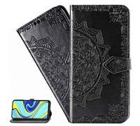 LEMAXELERS Custodia Galaxy A21 Cover Portafoglio,Galaxy A21 Custodia Fiore Mandala Rilievo Wallet Shock-Absorption Magnetica Supporto Protettiva Bumper Leather Flip Cover,SD Mandala Black