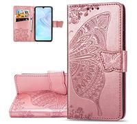 LEMAXELERS Custodia Galaxy M21 Cover Portafoglio,Galaxy M21 Custodia Bling Strass Brillant Fiore farfalla rilievo Wallet Shock-Absorption Magnetica Leather Flip Cover,SD Butterfly Rose