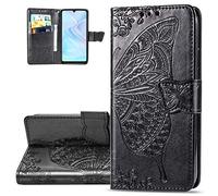 LEMAXELERS Custodia Galaxy M31 Cover Portafoglio,Galaxy M31 Custodia Bling Strass Brillant Fiore Farfalla Rilievo Wallet Shock-Absorption Magnetica Leather Flip Cover,SD Butterfly Black