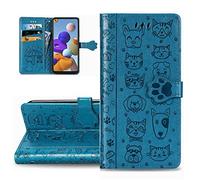 LEMAXELERS Custodia Huawei Mate 20 Lite Cover Portafoglio,Huawei Mate 20 Lite Custodia Carino Bel Gatto Cane in Rilievo Gatto Cane Wallet Shock-Absorption Magnetica Leather Flip Cover,SD Cat Blue