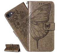 LEMAXELERS Custodia iPod Touch 5 / iPod Touch 6/7 Cover Portafoglio,iPod Touch 5 Custodia Fiore di Farfalla in Rilievo Wallet Shock-Absorption Magnetica Supporto Leather Flip Cover,YB Die Gray