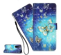 LEMAXELERS Custodia Mi Poco M3 Cover Portafoglio,Mi Poco M3 Custodia 3D Pittura Colorata Wallet Shock-Absorption Magnetica Supporto Bumper Leather Flip Cover,YB Gold Butterfly
