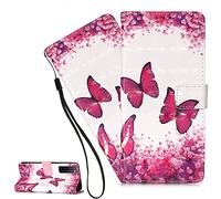 LEMAXELERS Custodia Mi POCO M3 Cover Portafoglio,Mi POCO M3 Custodia 3D Pittura colorata Wallet Shock-Absorption Magnetica Supporto Bumper Leather Flip Cover,YB Red Butterfly