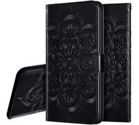 LEMAXELERS Custodia Nokia 1.3 Cover Portafoglio,Nokia 1.3 Custodia Fiore di Mandala in Rilievo Wallet Shock-Absorption Magnetica Supporto Bumper Leather Flip Cover,LD Black