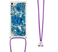 LEMAXELERS Custodia per Cellulare con Corda Collana per iPhone 8 Plus/iPhone 7 Plus Case,Glitter Bling Liquido Sabbie Mobili Bumper Case TPU Cover con Collana Cordoncino Cordino Case,YB GS Die