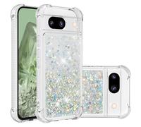 LEMAXELERS Custodia per Google Pixel 8A Case, Glitter Bling Liquido Sabbie Mobili Bumper Case TPU Silicone Protettivo Morbido Brillantini Quicksand Cover per Google Pixel 8A,YBLS Silver Love
