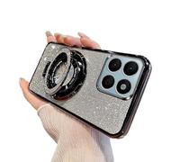 LEMAXELERS Custodia per Honor X8A Cover Trasparente TPU Glitter Ring Holder Luxury Ultrasottile Bling Brillantini Telefono Cellulare Antiurto Protettivo Case per Honor X8A Nero DS.
