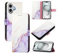 LEMAXELERS Custodia per iPhone 17 a portafoglio progettata Marmo Wallet Shock-Absorption Magnetica con supporto per carte di credito Flip Cover per iPhone 17 YB2 Marble White