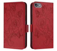 LEMAXELERS Custodia per iPod Touch 7 Portafoglio Cover Supporto con Slot per Schede a Libro Fiore di Rosa [Kickstand] [Chiusura Magnetica] [Blocco RFID] Cover per iPod Touch 7/6 / 5 YBMG Red