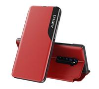 LEMAXELERS Custodia per Oppo Reno 2 Cover, Oppo Reno 2 Custodia Clear View Pieghevole in Pelle Ultra Slim Flip AntiGraffio Traslucido Stand Full Body Protettiva Custodia, QH CC Red