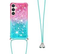 LEMAXELERS Custodia per Samsung Galaxy S26 Plus Case Cellulare con Corda Collana,Glitter Bling Liquido Sabbie Mobili Bumper TPU Cover con Cordoncino Cordino Cover per Galaxy S26 Plus YB GS Pink Blue