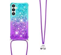 LEMAXELERS Custodia per Samsung Galaxy S26 Plus Case Cellulare con Corda Collana,Glitter Bling Liquido Sabbie Mobili Bumper TPU Cover con Cordoncino Cordino Cover per Galaxy S26 Plus YB GS Blue Zi