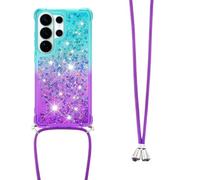 LEMAXELERS Custodia per Samsung Galaxy S26 Ultra Case Cellulare con Corda Collana,Glitter Bling Liquido Sabbie Mobili Bumper TPU Cover con Cordoncino Cordino Cover per Galaxy S26 Ultra YB GS Blue Zi
