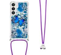 LEMAXELERS Custodia per Samsung S25 Cellulare con Corda Collana Case,Glitter Cartone Bling Liquido Sabbie Mobili Bumper Case Cover con Collana Cordoncino Case per Galaxy S25 YB GS Die