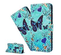LEMAXELERS Galaxy A02 Custodia Cover Portafoglio,Custodia Galaxy A02 Pittura colorata Wallet Shock-Absorption Magnetica Supporto Protettiva Bumper Leather Flip Cover,YB Blue Love Butterfly