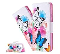 LEMAXELERS Galaxy A02 Custodia Cover Portafoglio,Galaxy A02 Custodia Pittura Colorata Wallet Shock-Absorption Magnetica Supporto Protettiva Bumper Leather Flip Cover,BF Blue White Butterfly