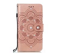 LEMAXELERS Galaxy A6 2018 Custodia Cover Portafoglio,Galaxy A6 2018 Custodia Glitter Diamond Fiore di Mandala in Rilievo Wallet Shock-Absorption Magnetica Supporto Leather Flip Cover,LD Diamond Rose