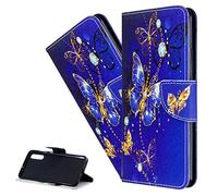 LEMAXELERS Mi Poco M3 Custodia Cover Portafoglio,Mi Poco M3 Custodia Pittura Colorata Wallet Shock-Absorption Magnetica Supporto Protettiva Leather Flip Cover,BF Purple Butterfly