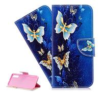 LEMAXELERS Mi Poco M3 Custodia Cover Portafoglio,Mi Poco M3 Custodia Pittura Colorata Wallet Shock-Absorption Magnetica Supporto ProtettivaLeather Flip Cover,BF Gold Butterfly