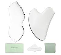 LeMeeOly Gua Sha - Set di 2 strumenti per il viso, in acciaio inox, per la cura della pelle naturale, per il drenaggio linfatico del viso, strumento per massaggio del viso, regalo per donne