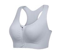 Lemef, Reggiseno Sportivo con Zip Frontale ad Alto Impatto, Reggiseno Post-operatorio a Compressione per Donne, Senza Fili, Reggiseno Racerback per Yoga Post-chirurgia, Grigio, M