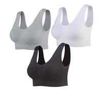 Lemef, Reggiseno Sportivo da Donna, Senza Cuciture e Senza Ferretto, con Cuscinetti Rimovibili, per Yoga, 3 Pezzi, Nero, Bianco e Grigio., 3XL