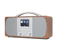 LEMEGA DR6 Radio Stereo Digitale DAB/FM,Radiosveglia con Bluetooth,Alimentazione a Batterie o Corrente,Radio DAB+ Elegante per Cucina o Camera con Struttura in Legno e Pannello Frontale in Metallo